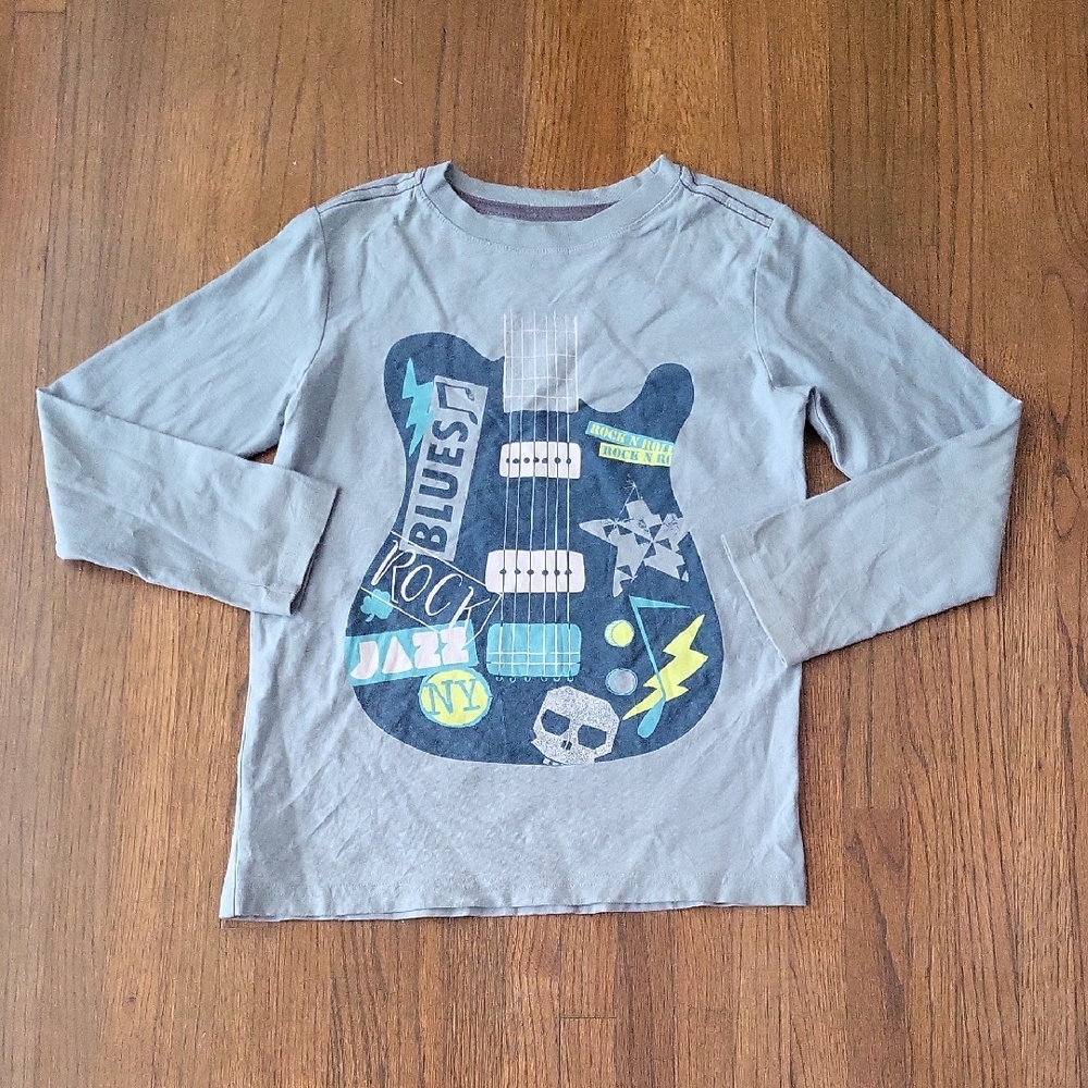 Tea Collection Long Sleeve Tee with Guitar Graphic - Gray